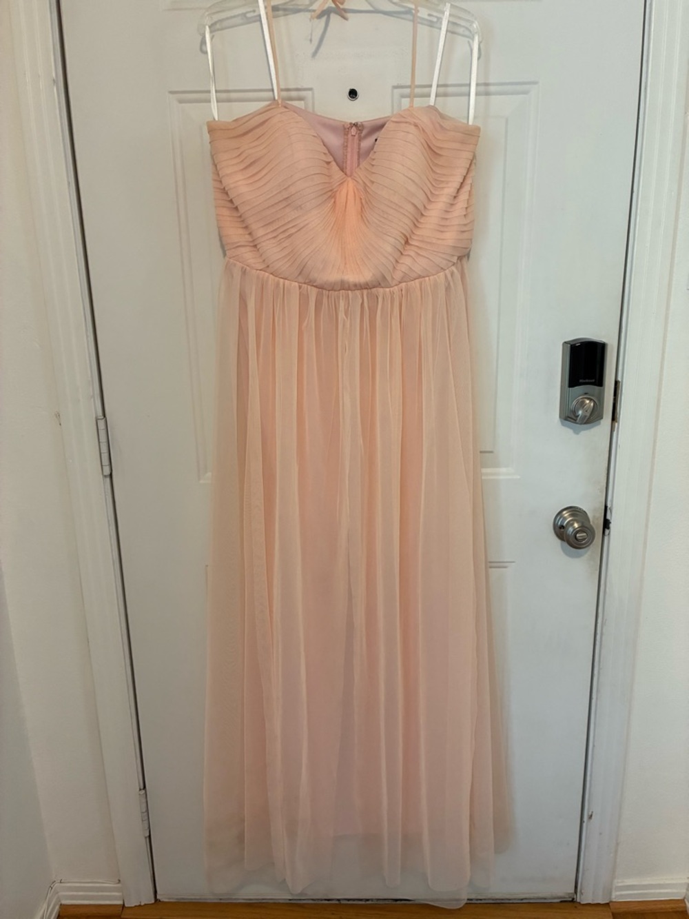 Blush Peach Chiffon Strapless Maxi Dress